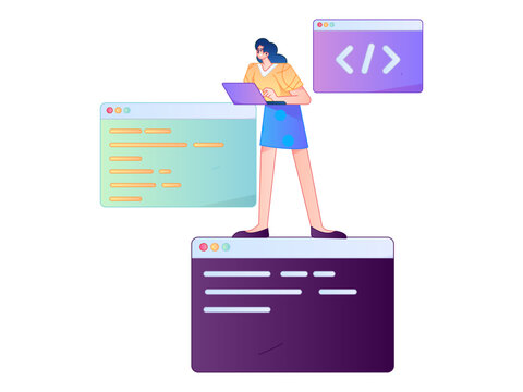 Programming teaching development flat character vector concept operation hand drawn illustration
