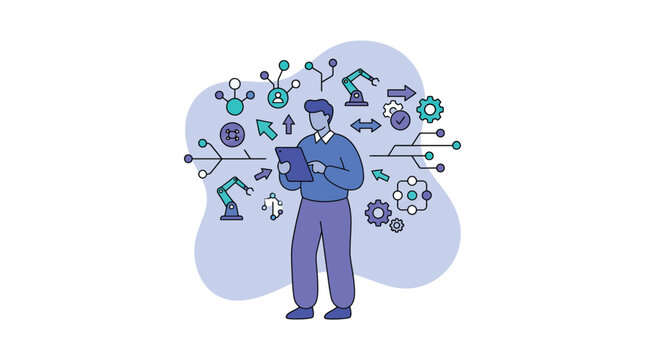 Engineer Managing Industrial Automation and Smart Manufacturing with Digital Tablet Technology
