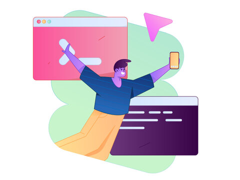 Programming teaching development flat character vector concept operation hand drawn illustration
