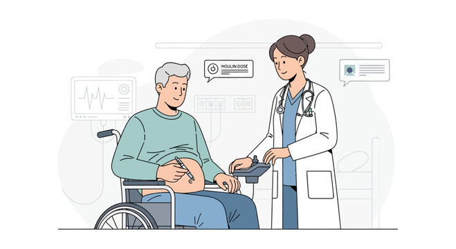 Medical Professional Administering Diabetes Medication to Senior Patient in Hospital Setting