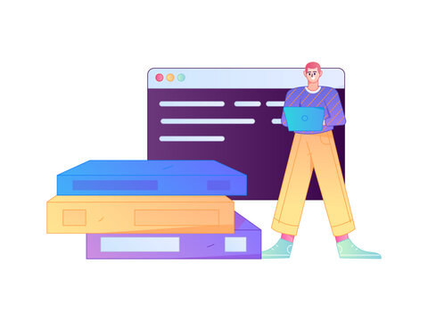 Programming teaching development flat character vector concept operation hand drawn illustration
