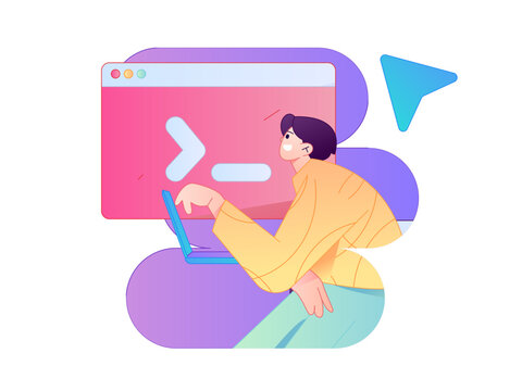 Programming teaching development flat character vector concept operation hand drawn illustration
