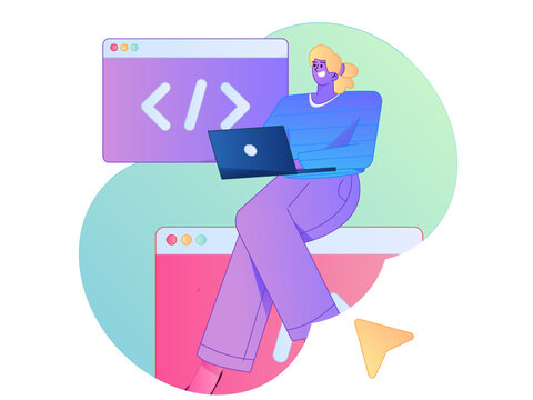 Programming teaching development flat character vector concept operation hand drawn illustration
