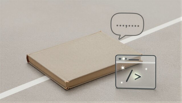 Book and code icon symbolize blending traditional knowledge with digital innovation.