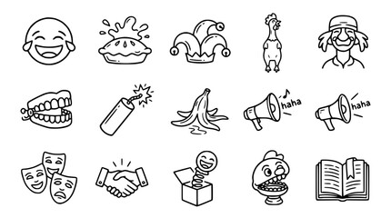 Fototapeta premium Funny Icons Collection: Laughter, Pranks, Comedy, and Jokes - Hand-Drawn Style