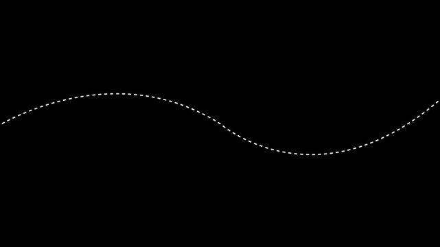 Minimalist rocket ship animation with dotted trajectory path on black background, simple hand-drawn style space travel motion for creative projects