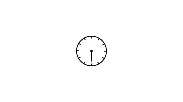 Minimalist analog clock face animation, fast forward time passing concept, simple black and white for business presentations and motion