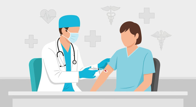 Medical Professional Administering Injection of Vaccine During Modern Health Treatment Illustration