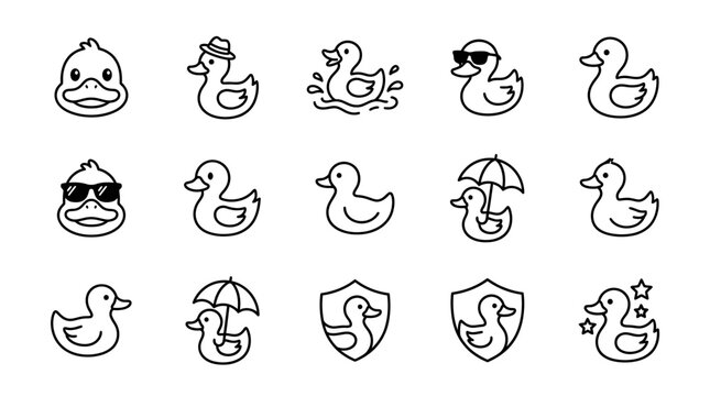 Rubber ducks in various poses and accessories.