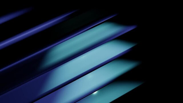 Cyan geometric diagonal stripes radiating neon light within pitch black digital environment featuring high contrast atmospheric shadows