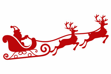 Santa claus and reindeer sleigh silhouette red on white background © Parul