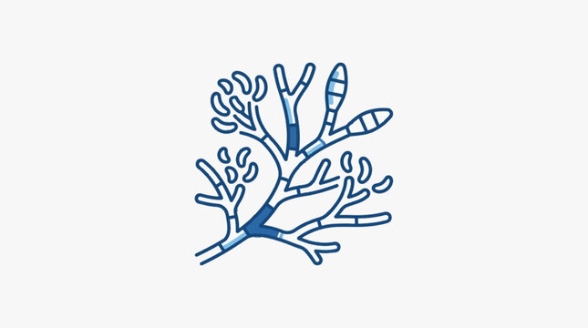 Microscopic view of fungal hyphae and spores illustration.