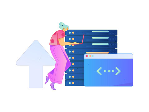 Programming teaching development flat character vector concept operation hand drawn illustration
