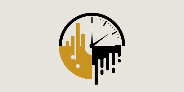 Melting Clock With Bar Graph Symbolizing Time And Business Growth On Beige Background