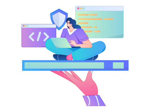 Programming teaching development flat character vector concept operation hand drawn illustration
