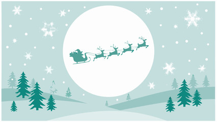 Santa claus and reindeer silhouette against a winter landscape illustration © Lovely