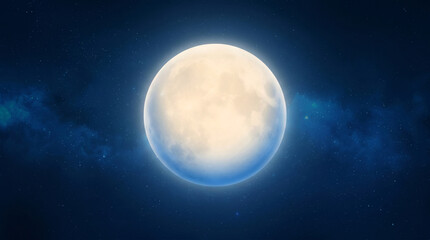 Fototapeta premium Glowing full moon in blue night sky