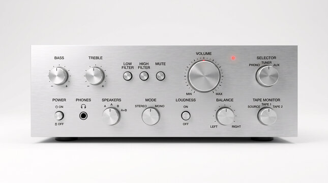 Silver stereo amplifier front panel