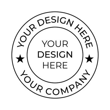 Black circular stamp template with placeholder text for custom design and company name