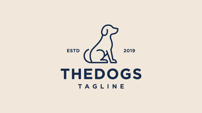 The Dogs logo with a minimalist line-drawn dog silhouette, ESTD 2019, showcasing a modern brand identity.
