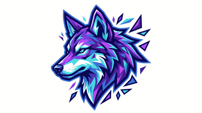 Blue and purple geometric wolf head logo with sharp facets, modern vector illustration for branding and identity design