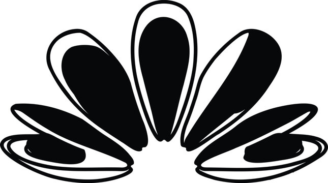 Black and white mussel shell icon illustration