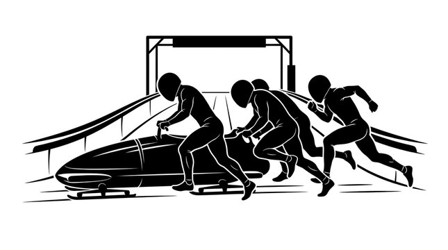Team Pushing Bobsled Winter Sport