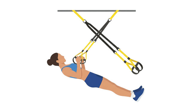 Fit Woman Performing Suspension Training Row Exercise Illustration Isolated