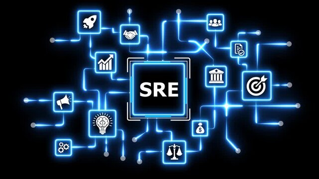 SRE software reliability engineering icon rotation and light speed motion.