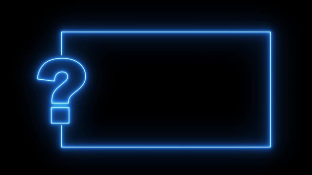 Question mark neon sign light on black background. Quiz trivia game competition. red neon question mark frame for quizzes and FAQs. Game announcement neon message. Answer question. animation