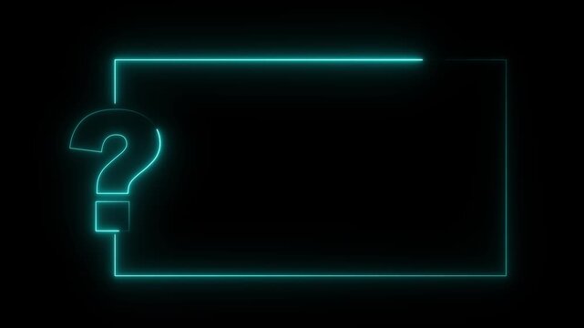 Question mark neon sign light on black background. Quiz trivia game competition. red neon question mark frame for quizzes and FAQs. Game announcement neon message. Answer question. animation