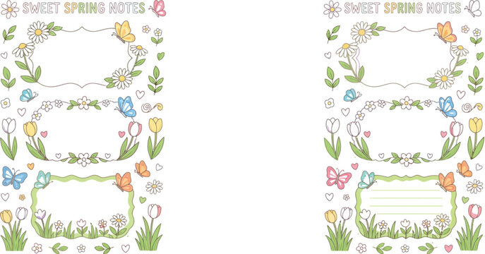 Sweet spring blossoms memo notes vertical layout stickers