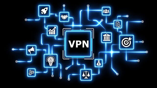 Vpn virtual private network with icon network animation concept.