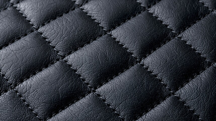 Naklejka premium Black quilted leather texture closeup with stitched diamond pattern and dark glossy surface