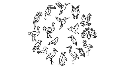 Modern Linear Bird Symbol Collection with 15 Abstract Avian Icons for Wildlife and Birdwatching Projects © MdAbdus
