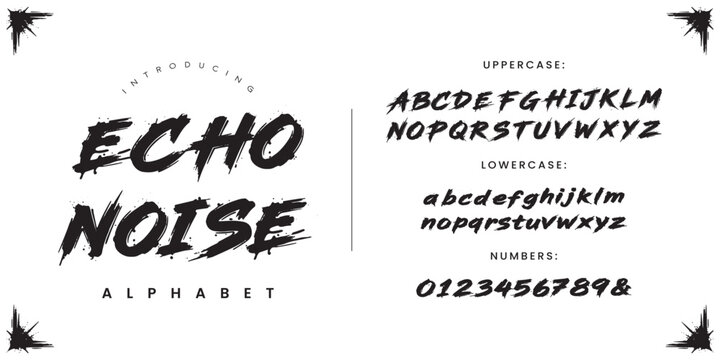 Echo Noise Font Distressed Heavy Grunge Brush Alphabet with Splatter Corners