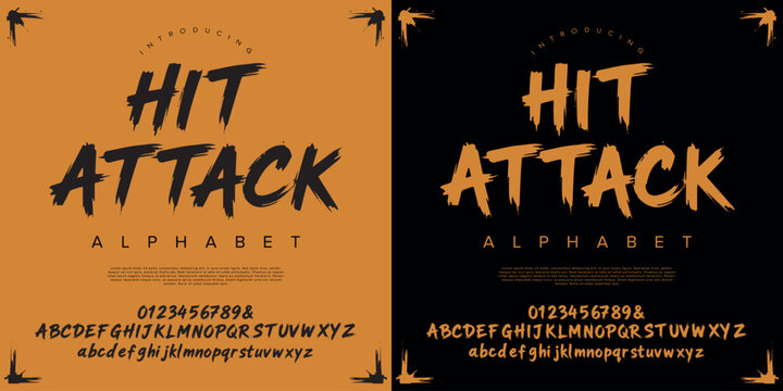 Hit Attack Font Aggressive Dry Brush Stroke Alphabet with Paint Splatter and Corner Accents
