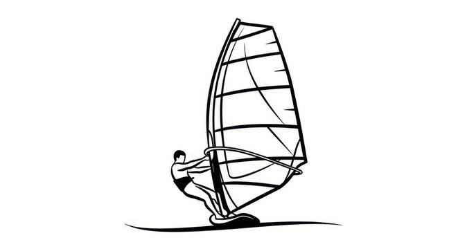 Minimalist Black and White Windsurfing Illustration Vector Art for Summer Sports and Adventure Design
