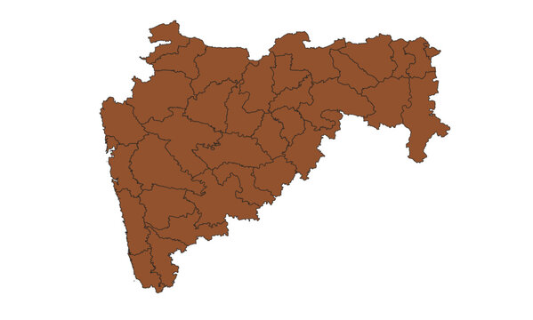 Maharashtra State Map, India &ndash; Editable Vector Outline with District Boundaries, SVG, PDF