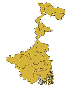 West Bengal State Map, India &ndash; Editable Vector Outline with District Boundaries, SVG, PDF