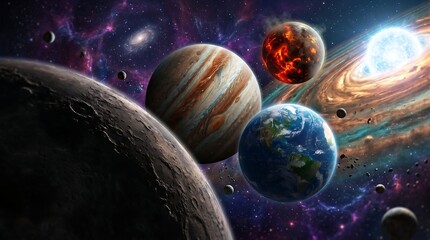 Fototapeta premium Epic cinematic view of multiple planets in deep space