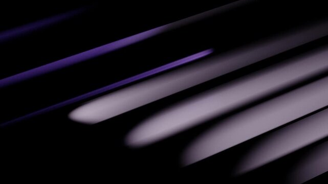 Glossy white 3D parallel slats emerging from shadows in minimalist dark space with soft spotlight illumination