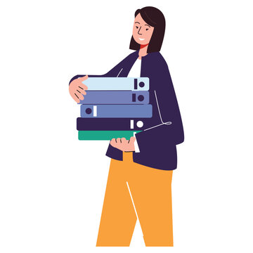 Illustration of a business woman carrying a stack of books