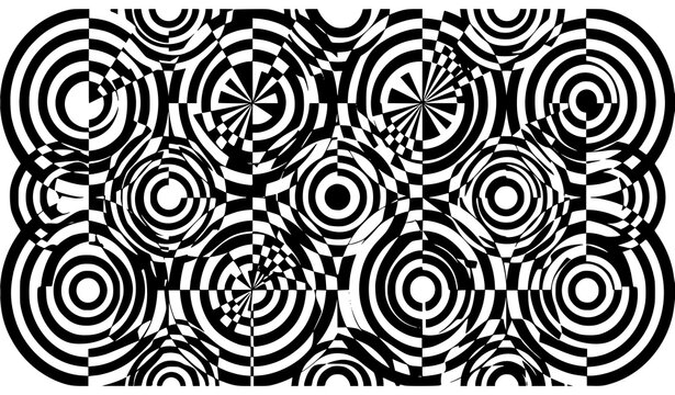 Abstract Black and White Circle Optical Illusion Pattern with Geometric Op Art Vector Design