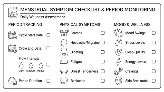 Menstrual symptom checklist and period monitoring.