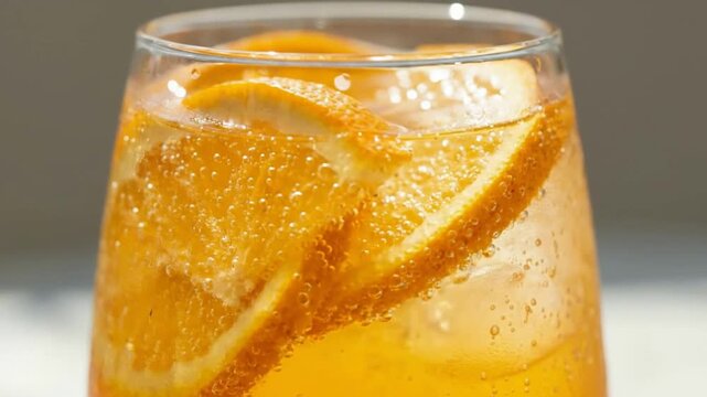 Refreshing Citrus Drink with Ice and Lemon Slices.