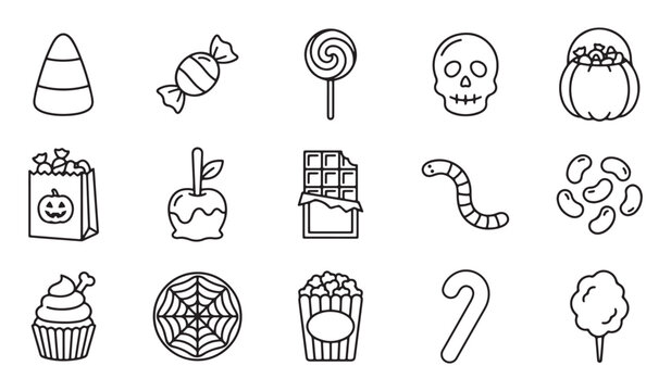 Set of black and white halloween candy and sweets icons