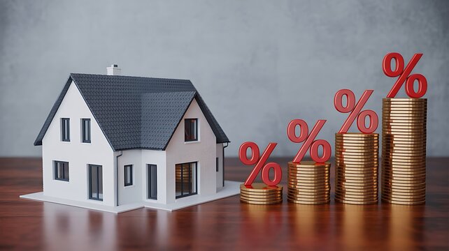 Home mortgage interest rates and real estate investment finance concept