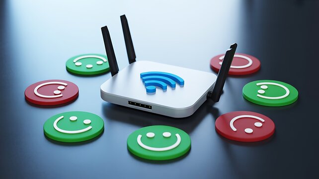 Wireless router customer satisfaction feedback and internet service concept