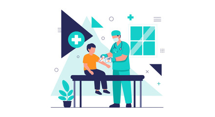 Fototapeta premium Medical Professional Administering Vaccine Shot to A Child Patient In A Clinic Setting With